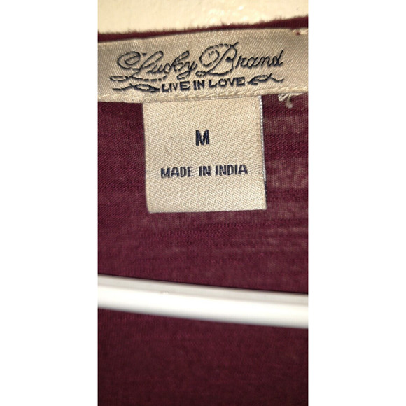 Lucky Brand Peasant Top Shirt BOHO Embroidery SIZE M Medium BURGUNDY Bohemian - Picture 10 of 12